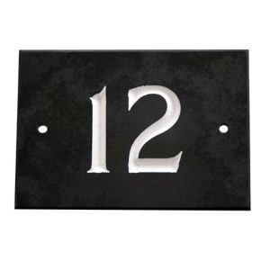 Image of The House Nameplate Company Black & white Slate Rectangular House number 12 (H)102mm (W)140mm