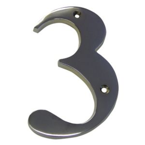 Image of The House Nameplate Company Polished Chrome effect Brass House number 3 (H)150mm (W)85mm