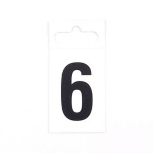 Image of Black & white Plastic Self-adhesive Door number 6 (H)50mm (W)30mm