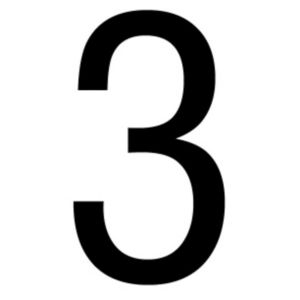 Image of The House Nameplate Company Gloss Black uPVC Self-adhesive House number 3 (H)60mm (W)40mm