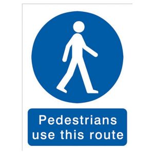 Image of Pedestrians must use this route Self-adhesive labels (H)200mm (W)150mm