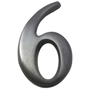 Image of The House Nameplate Company Brushed Silver effect Aluminium Self-adhesive House number 6 (H)40mm (W)25mm