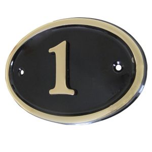 Image of The House Nameplate Company Polished Black Brass Oval House number 1 (H)120mm (W)160mm