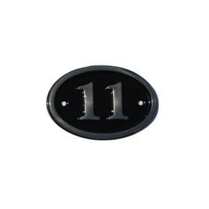 Image of The House Nameplate Company Polished Black Brass Oval House number 11 (H)120mm (W)160mm