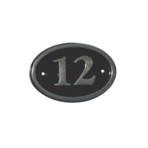Image of The House Nameplate Company Polished Black Brass Oval House number 12 (H)120mm (W)160mm