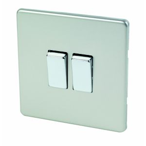 Image of Varilight 10A 2 way Satin silver effect Double Light Switch