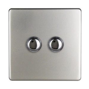 Image of Varilight 6A 2 way Satin silver effect Double Push light Switch