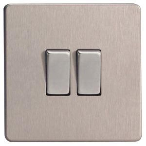 Image of Varilight 10A 2 way Brushed silver effect Double Light Switch