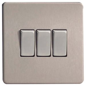 Image of Varilight 10A 2 way Brushed silver effect Triple Light Switch