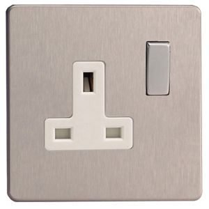 Image of Varilight 13A Stainless steel effect Single Switched Socket