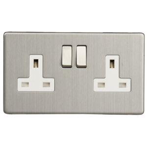 Image of Varilight 13A Stainless steel effect Double Switched Socket