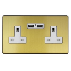 Image of Varilight Brushed Gold effect Double USB socket 2 x 2.1A USB