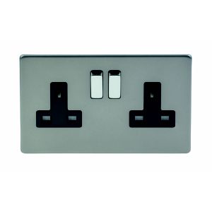 Image of Varilight 13A Grey Double Switched Socket