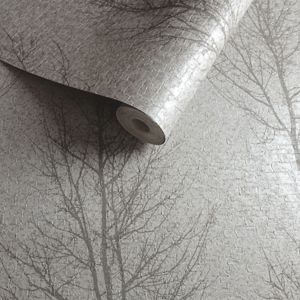 Image of Opus Grey Tree Metallic effect Textured Wallpaper