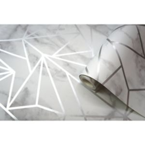 Image of Holden Décor Statement Jantis Grey Geometric Metallic effect Smooth Wallpaper