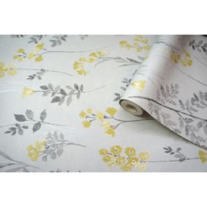 Image of Holden Décor Statement Farley Grey & yellow Floral Smooth Wallpaper