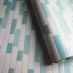 Image of Holden Décor Teal & white Tile Metallic effect Blown Wallpaper