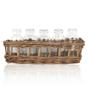Sil Small Glass & Wicker Decorative Basket, Set Of 5, Cream