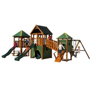 Image of Plum Wildebeest Wooden Climbing frame with swing & slide