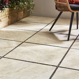 Image of Quartzite Beige Matt Stone effect Porcelain Outdoor Floor tile Pack of 2 (L)600mm (W)600mm