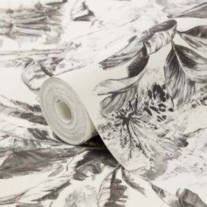 Image of GoodHome Chooky Black & white Tropical Textured Wallpaper