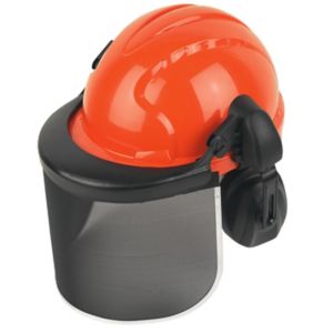 Image of JSP Orange & black Forestry helmet with Ear defenders & visor
