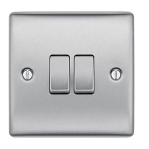 Image of British General 10A 2 way Brushed stainless steel effect Double Light Switch