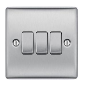 Image of British General 10A 2 way Brushed stainless steel effect Triple Light Switch