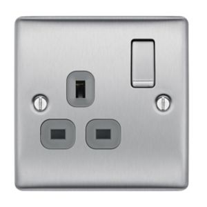 Image of British General 13A Stainless steel effect Single Switched Socket