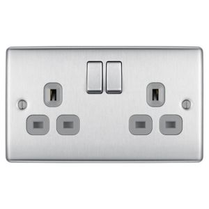 Image of British General 13A Stainless steel effect Double Switched Socket
