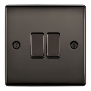 Image of British General 10A 2 way Polished black nickel effect Double Light Switch