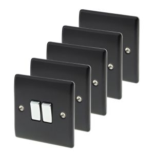 British General 10A 2 Way Black Double Light Switch, Pack Of 5
