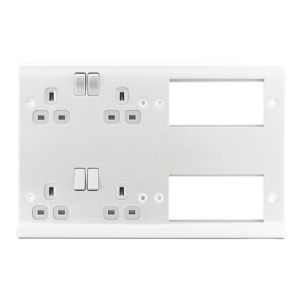 Image of British General 13A Stainless steel effect 4 gang Combination plate