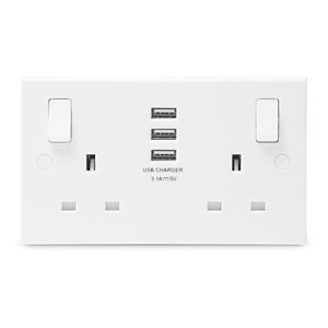 Image of British General White Double USB socket 3 x 3.1A USB