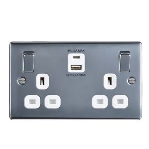 Image of British General 13A Polished Switched Double socket with USB Charger & 2x USB Outputs (A+C)