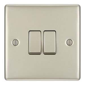 Image of British General 10A 2 way Polished nickel effect Double Light Switch