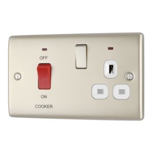 Image of British General 45A Cream Nickel effect Double Switched Cooker switch & socket
