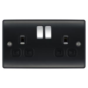 Image of British General 13A Black Double Switched Socket