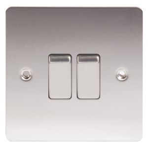 Image of LAP 10A 2 way Brushed Stainless steel effect Double Light Switch
