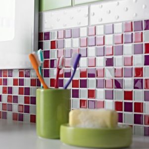 Image of Red Glass Mosaic tile (L)300mm (W)300mm