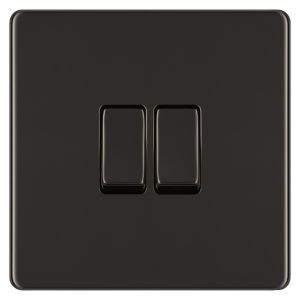 Image of Colours 10A 2 way Polished black nickel effect Double Light Switch