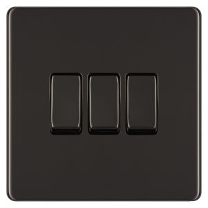 Image of Colours 10A 2 way Polished black nickel effect Triple Light Switch