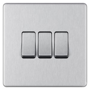 Image of Colours 10A 2 way Brushed stainless steel effect Triple Light Switch