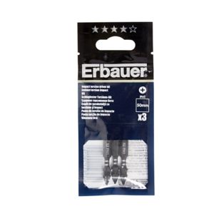 Image of Erbauer PH1 Impact Screwdriver bits 50mm Pack of 3
