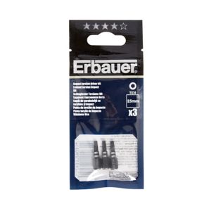 Image of Erbauer TX15 Impact Screwdriver bits 25mm Pack of 3