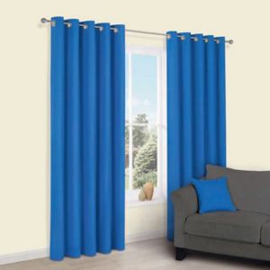 Image of Zen Blue Plain Unlined Eyelet Curtains (W)228cm (L)228cm Pair