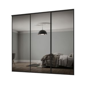 Image of Classic Mirrored Black 3 door Sliding Wardrobe Door kit (H)2260mm (W)2672mm