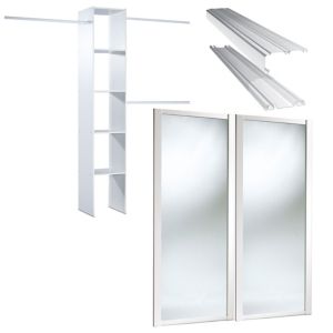 Image of Mirrored White 2 door Sliding Wardrobe Door kit with internal storage (H)2220mm (W)1200mm