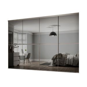Image of Minimalist Mirrored Grey 4 door Sliding Wardrobe Door kit (H)2260mm (W)3008mm