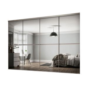 Image of Minimalist Mirrored 4 door Sliding Wardrobe Door kit (H)2260mm (W)3008mm